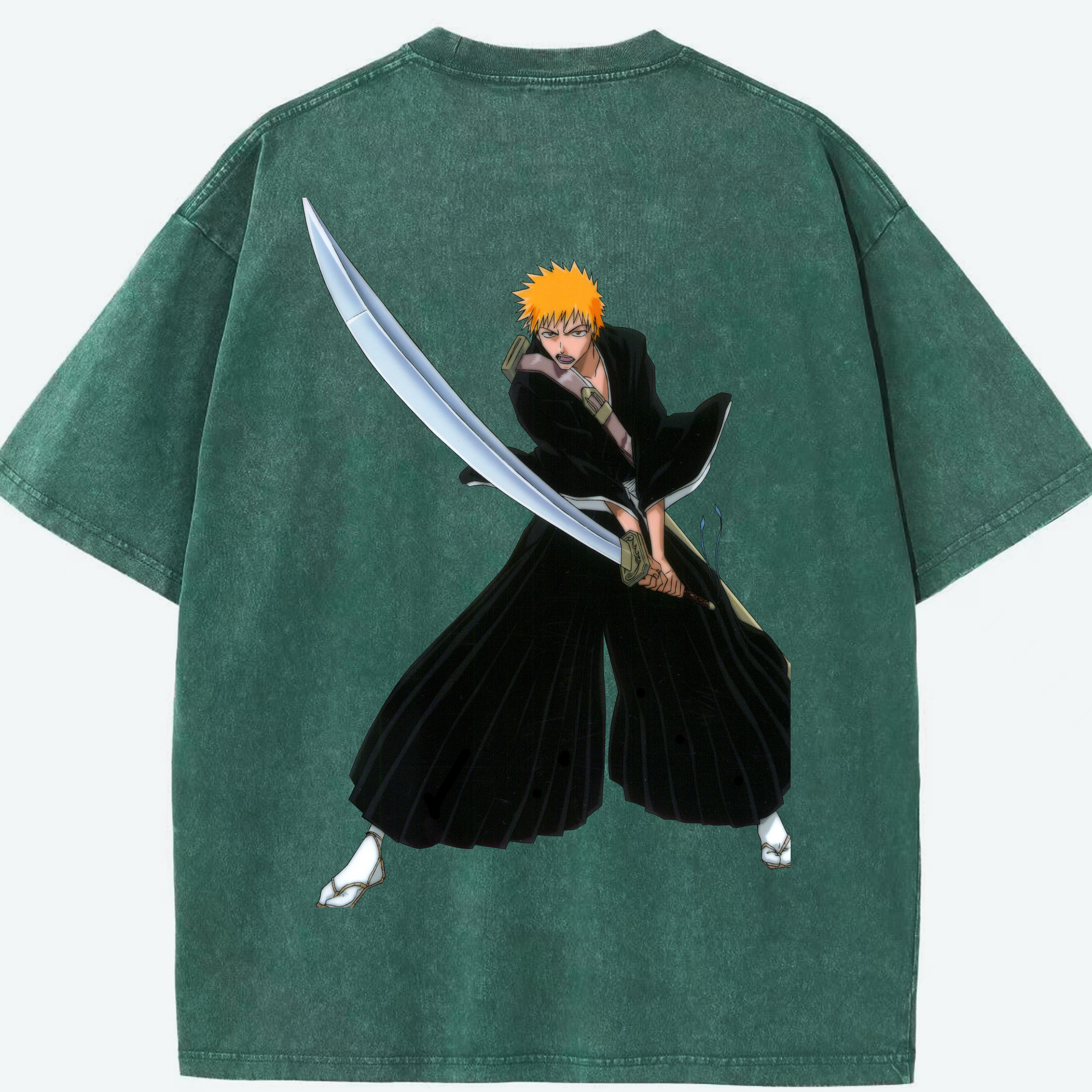 （画像用） ブリーチ 黒崎一護（くろさき いちご）BLEACH Kurosaki Ichigo 綿100% ヴィンテージ風 半袖Tシャツ（背面プリント）